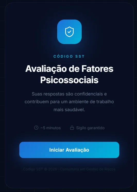 Interface da pesquisa de avaliação de fatores psicossociais enviada aos colaboradores